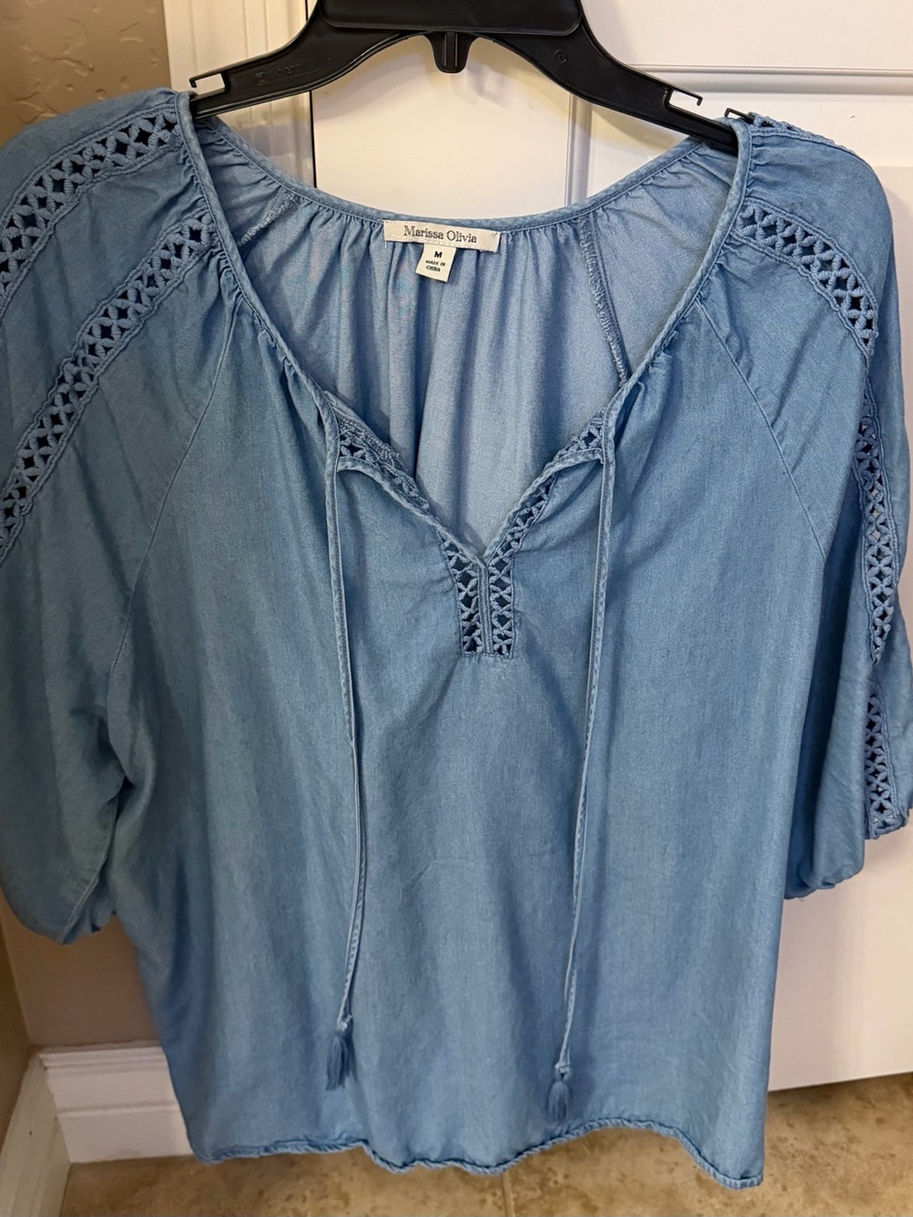 Marissa Olivia Light Blue Crochet-Trim Tunic Top